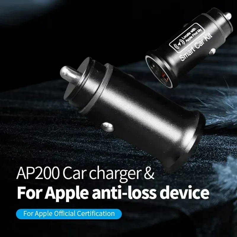 AP200 Mini Anti-Lost Car Charger USB / Type-C Cigarette Lighter Adapter for iPhone iOS