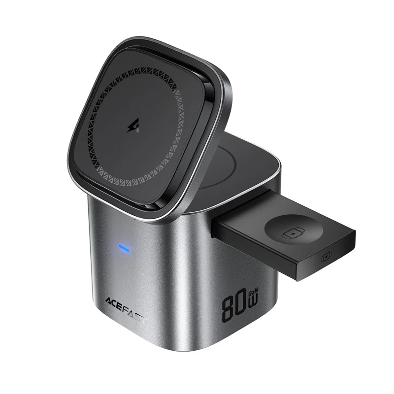 ACEFAST Z9 80W 6-in-1 GaN Desktop Charging Station Multi-Function Fast Charger Adapter Built-In USB-C Cable, EU Plug