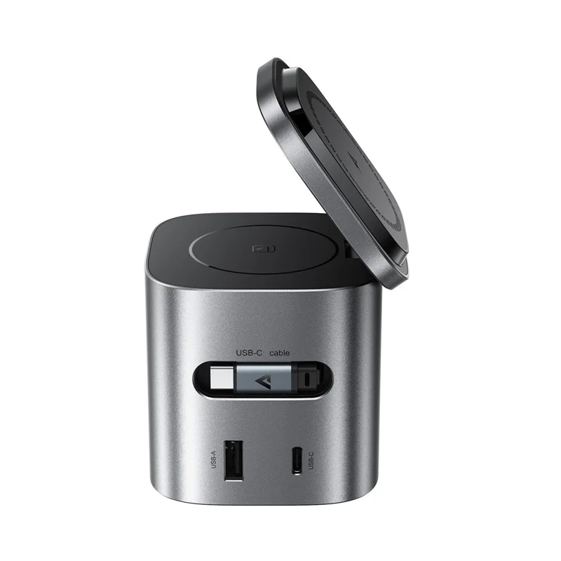 ACEFAST Z9 80W 6-in-1 GaN Desktop Charging Station Multi-Function Fast Charger Adapter Built-In USB-C Cable, EU Plug