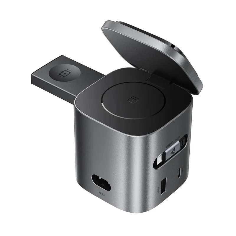 ACEFAST Z9 80W 6-in-1 GaN Desktop Charging Station Multi-Function Fast Charger Adapter Built-In USB-C Cable, EU Plug