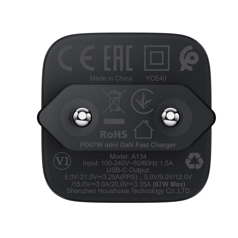 ACEFAST A134 PD 67W Mini GaN USB-C Fast Charger Portable Power Adapter for Phones / Tablets / Laptops, EU Plug