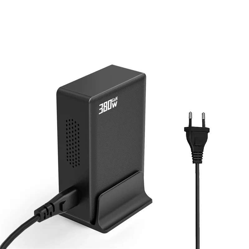 Station de charge 380 W avec affichage numérique en nitrure de gallium Type-C + USB-A, chargeur rapide 8 ports - Noir / Prise UE