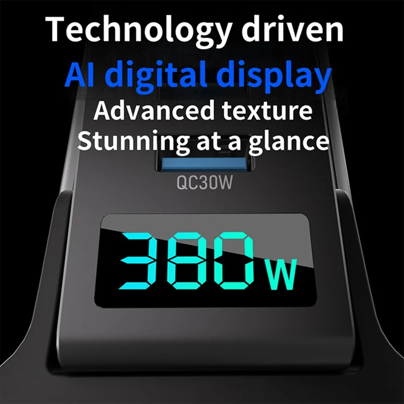 Station de charge 380 W avec affichage numérique en nitrure de gallium Type-C + USB-A, chargeur rapide 8 ports - Noir / Prise UE