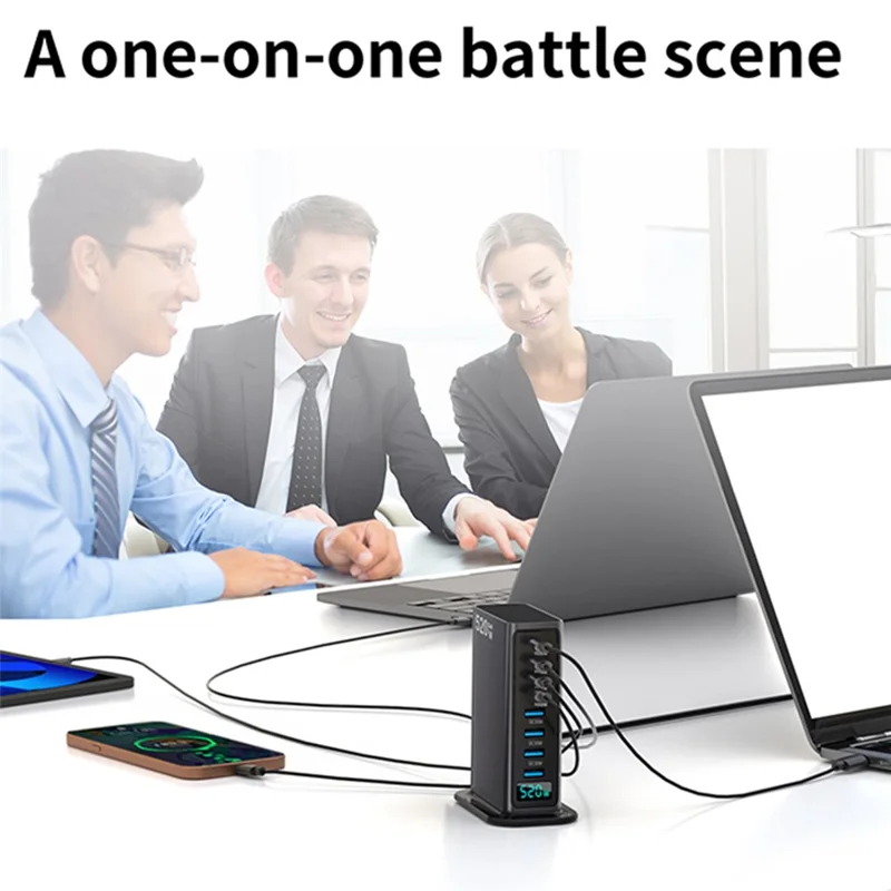 520W GaN Charger Type-C + USB-A 8 Ports Digital Display Desktop Fast Charging Station for Laptop Phone - Silver  /  EU Plug