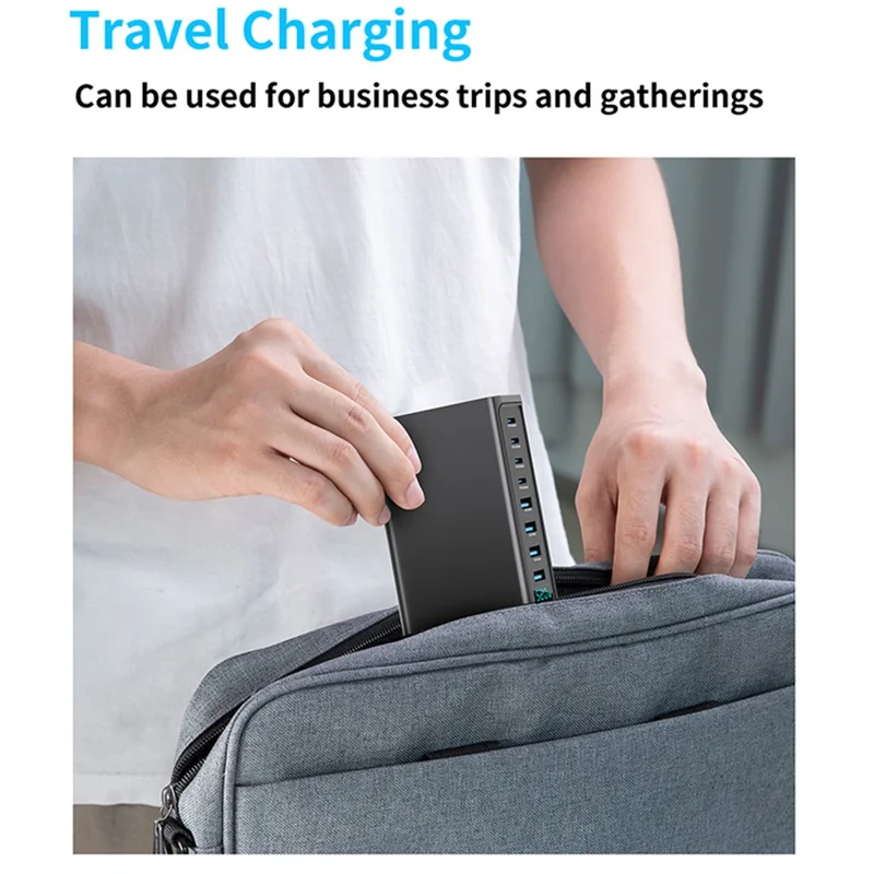 520W GaN Charger Type-C + USB-A 8 Ports Digital Display Desktop Fast Charging Station for Laptop Phone - Silver  /  EU Plug