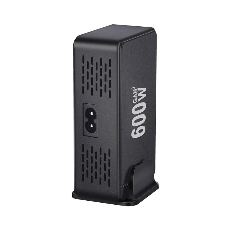 600W GaN Desktop Charger Type-C + USB-A 8-Port Fast Charging Station for Laptops Tablets Smartphones - Black  /  EU Plug