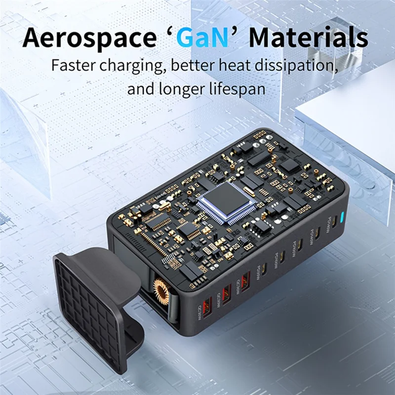 600W GaN Desktop Charger Type-C + USB-A 8-Port Fast Charging Station for Laptops Tablets Smartphones - Black  /  EU Plug