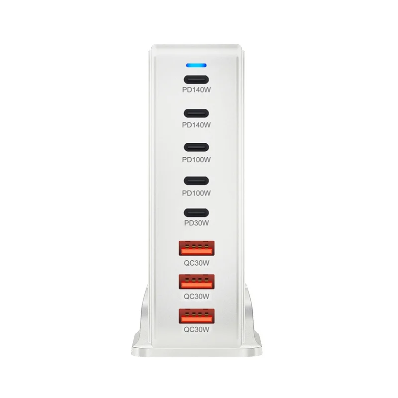 600W GaN Desktop Charger Type-C + USB-A 8-Port Fast Charging Station for Laptops Tablets Smartphones - White  /  US Plug