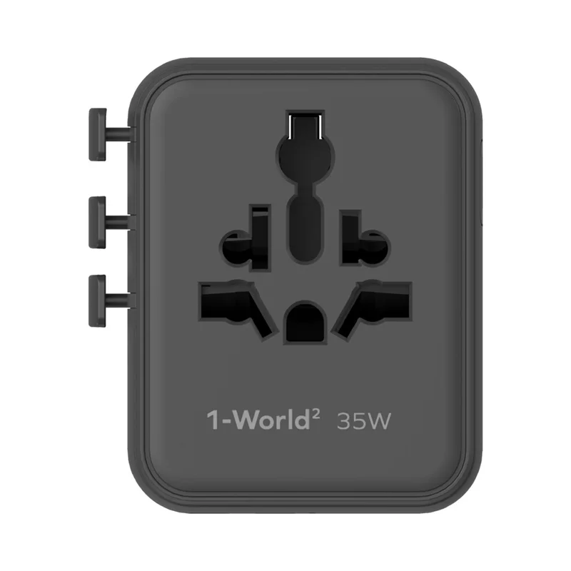MOMAX UA27 1-World 2 Dual AC Mini GaN Global Adapter 35W Multi-Port Wall Charger Block Charging Station for Travel - Black