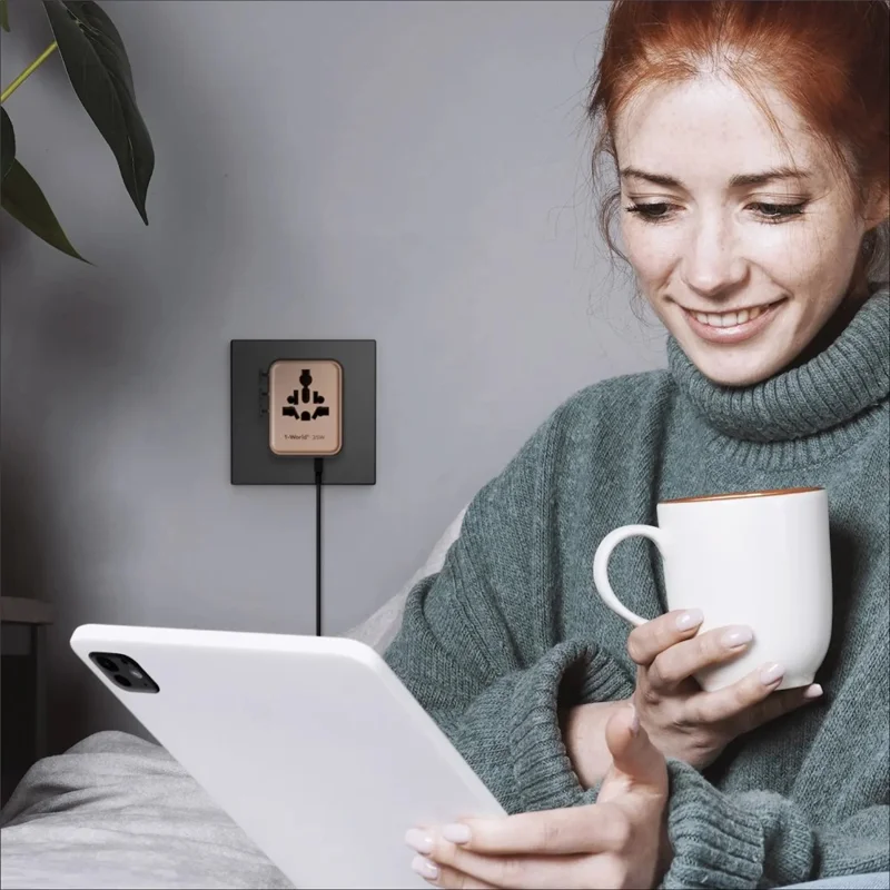 MOMAX UA27 1-World 2 Dual AC Mini GaN Global Adapter 35W Multi-Port Wall Charger Block Charging Station for Travel - Black