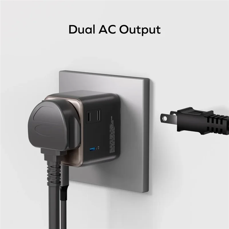 MOMAX UA27 1-World 2 Dual AC Mini GaN Global Adapter 35W Multi-Port Wall Charger Block Charging Station for Travel - Black