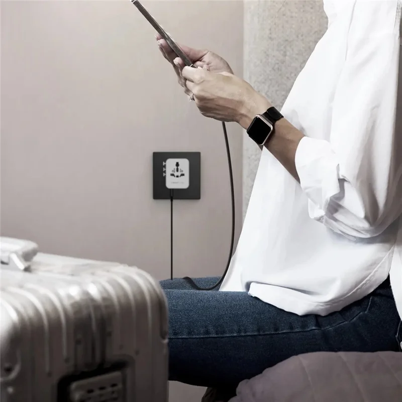 MOMAX UA27 1-World 2 Dual AC Mini GaN Global Adapter 35W Multi-Port Wall Charger Block Charging Station for Travel - Black