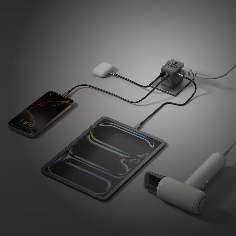 MOMAX UA27 1-World 2 Dual AC Mini GaN Global Adapter 35W Multi-Port Wall Charger Block Charging Station for Travel - Black