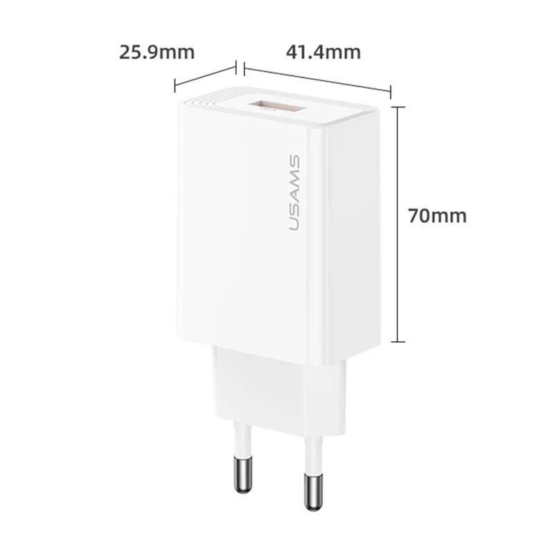 USAMS CC324 T69 QC 18W Fast Charger Adapter Quick Charge Wide Voltage Wall Charger Block, EU Plug