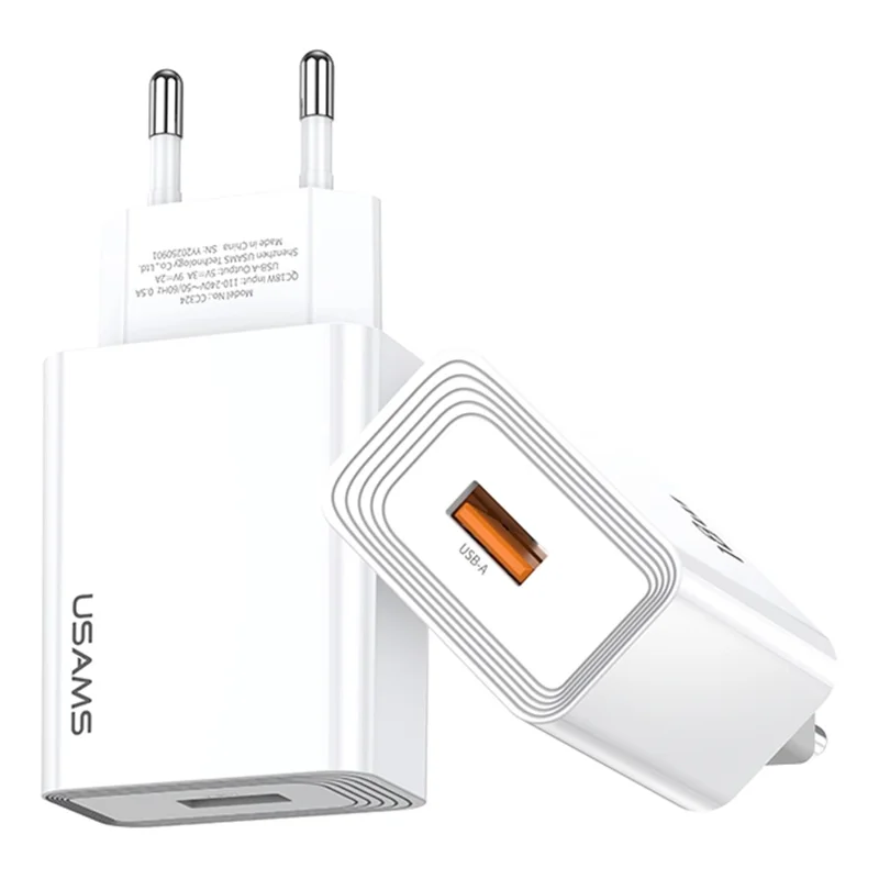 USAMS CC324 T69 QC 18W Fast Charger Adapter Quick Charge Wide Voltage Wall Charger Block, EU Plug