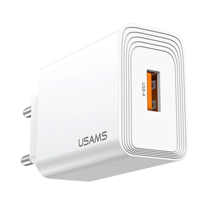 USAMS CC324 T69 QC 18W Fast Charger Adapter Quick Charge Wide Voltage Wall Charger Block, EU Plug