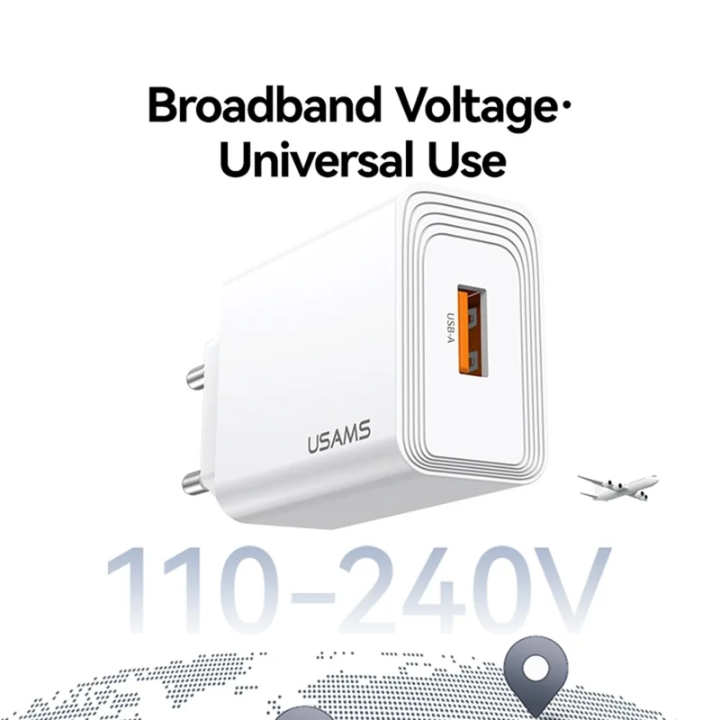 USAMS CC326 T69 Single USB Charger 2.1A Fast Charging Power Adapter Wide Voltage, EU Plug