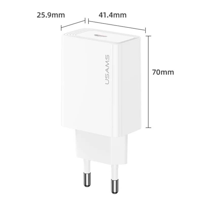USAMS CC329 T69 30W Charger Adapter Fast Charging PD3.0 Protocol Wide Voltage Wall Charger, EU Plug
