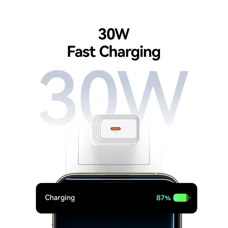 USAMS CC329 T69 30W Charger Adapter Fast Charging PD3.0 Protocol Wide Voltage Wall Charger, EU Plug
