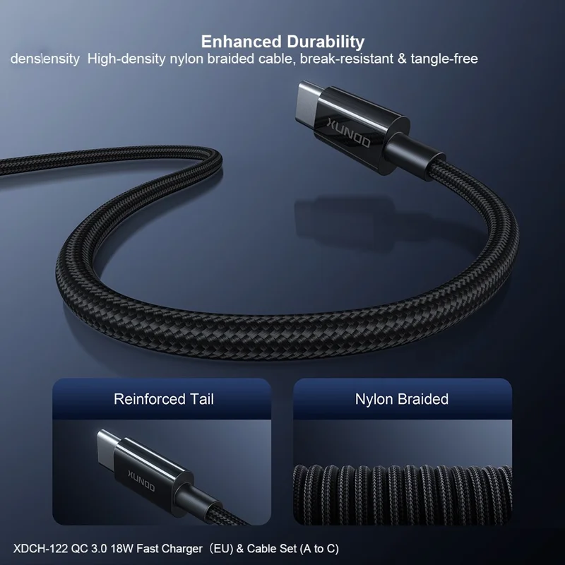 XUNDD XDCH-122 Caricatore Veloce USB-A 18 W per Smartphone / Tablet QC 3.0 Adattatore di Alimentazione con Cavo USB-C - Spina USA