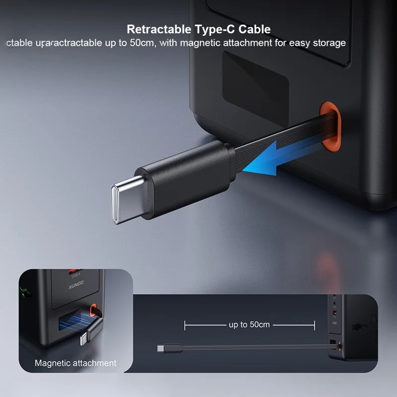 XUNDD XDCH-123 PD 30W Presa Universale USB con Cavo Estraibile, Stazione di Ricarica da Scrivania, 2 AC + 3 USB-C + 1 USB-A - Spina UE