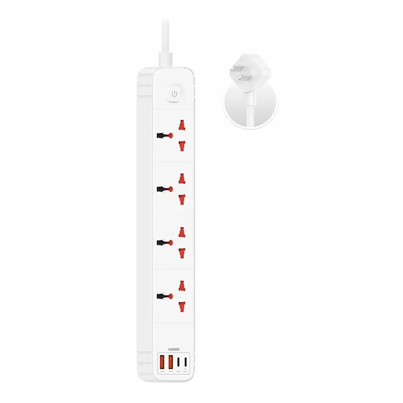 XUNDD XDCH-129 Universel 8 en 1 Bloc d'alimentation USB avec 4 Prises CA + 2 Ports USB-A + 2 Ports USB-C Adaptateur de Chargement Rapide PD 20 W - Prise US