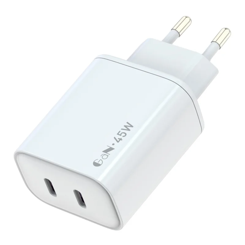 AMORUS PD 45W Type-C Fast Charging Wall Charger Dual USB-C Ports GaN Power Adapter, EU Plug - White