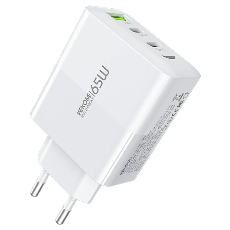 WEKOME WP-U102 65W GaN Fast Charger USB-A + 2 Type-C Power Adapter for Smartphone / Laptop / Tablet, EU Plug - White