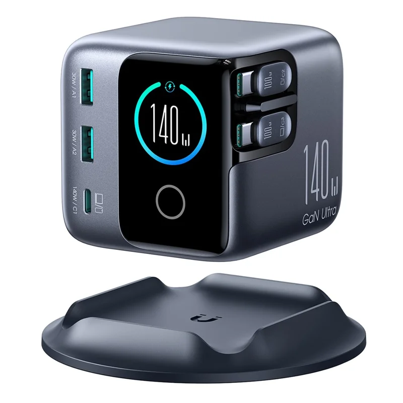 JOYROOM JR-TRD01 140W GaN-lader 5-port skrivebordsoplader med indbyggede kabler - EU-stik