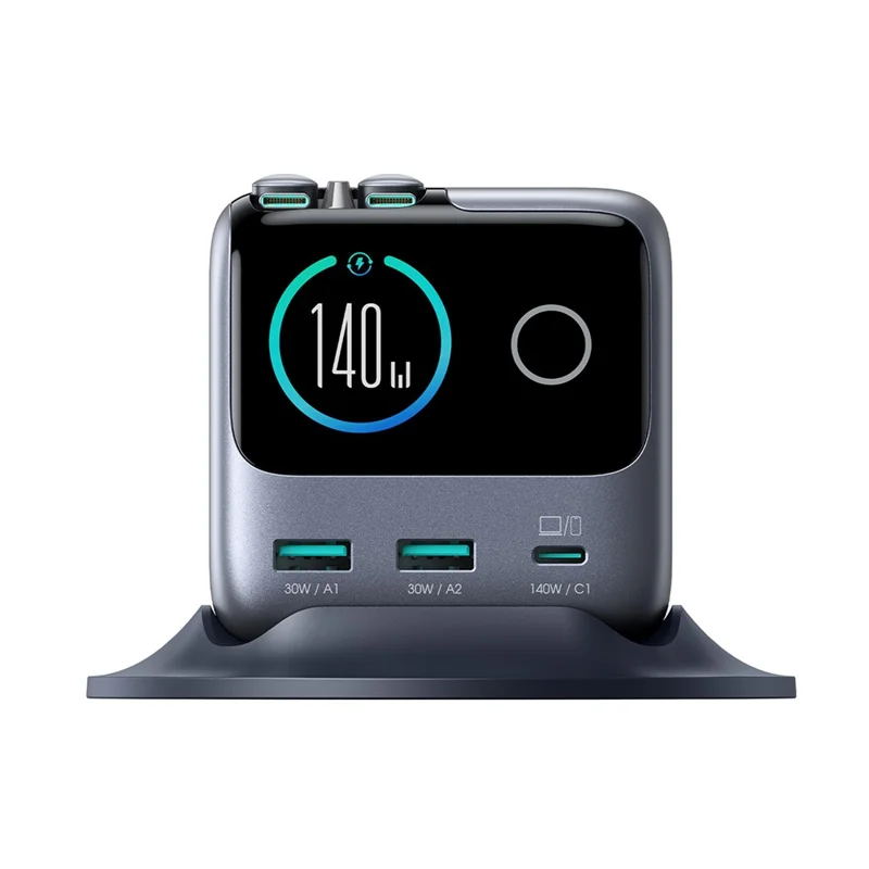 JOYROOM JR-TRD01 140W GaN-lader 5-port skrivebordsoplader med indbyggede kabler - EU-stik