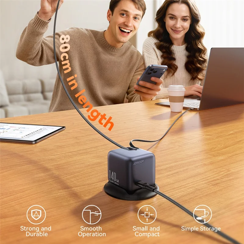 JOYROOM JR-TRD01 140W GaN-lader 5-port skrivebordsoplader med indbyggede kabler - EU-stik