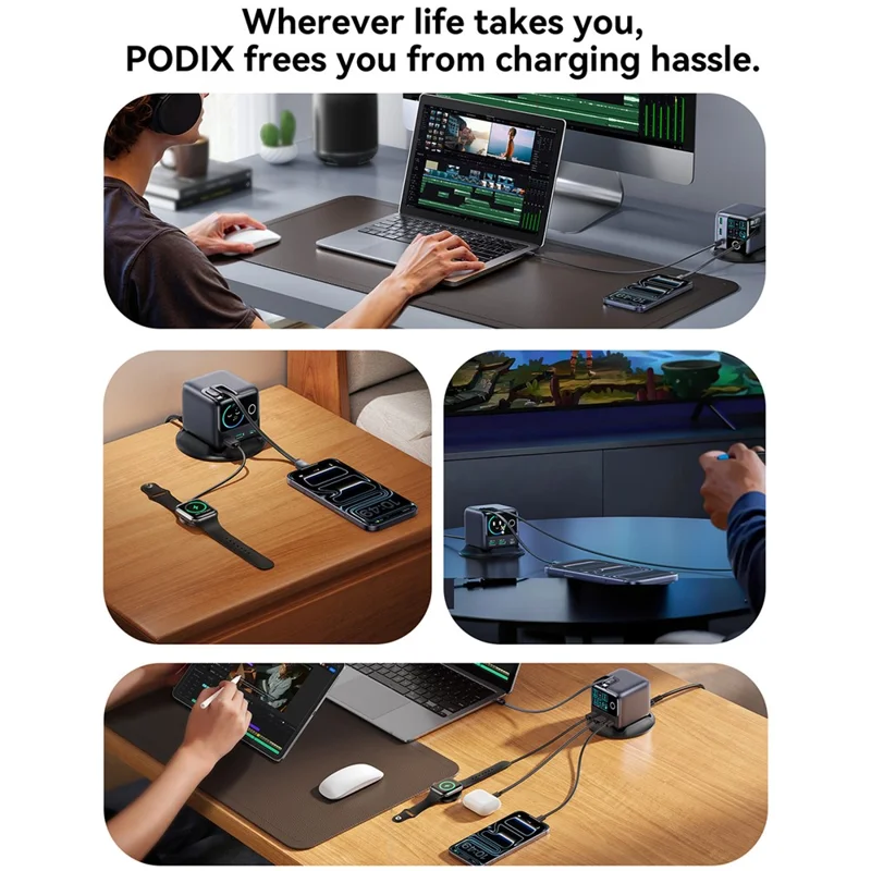 JOYROOM JR-TRD01 140W GaN-lader 5-port skrivebordsoplader med indbyggede kabler - EU-stik