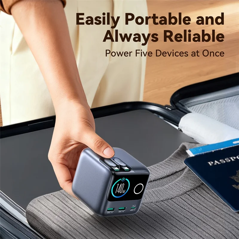 JOYROOM JR-TRD01 140W GaN-lader 5-port skrivebordsoplader med indbyggede kabler - EU-stik