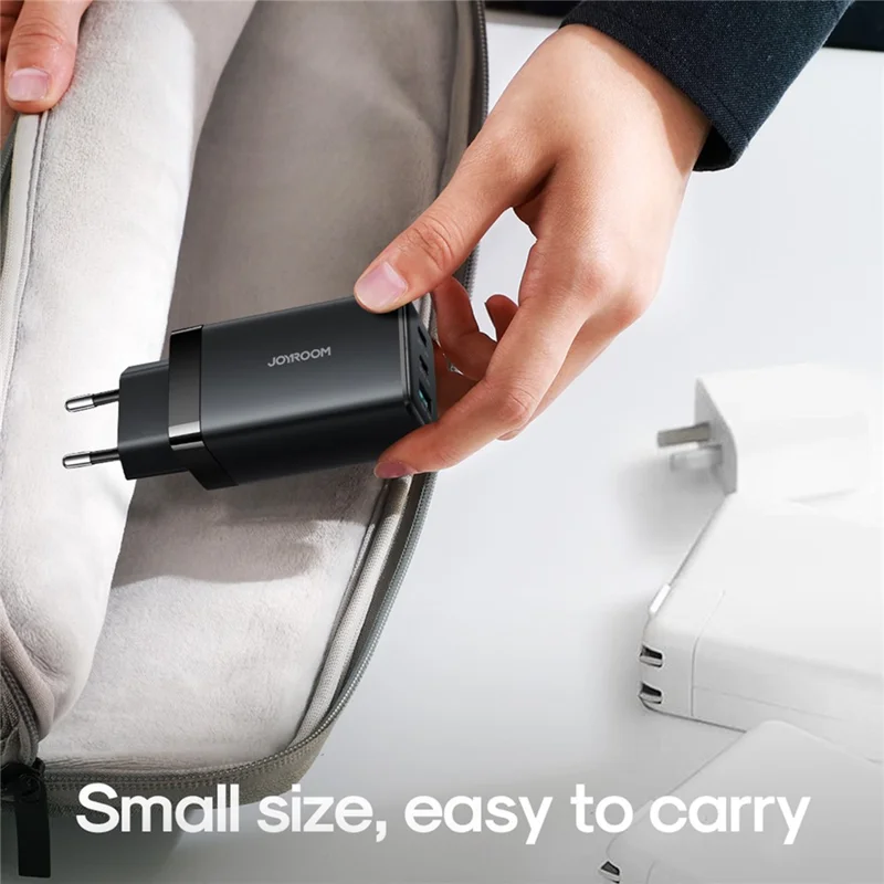 JOYROOM JR-TG10 65W EU Plug Fast Charging Adapter USB-A + Dual Type-C GaN Charger with 1.2m 100W USB-C Cable - Black