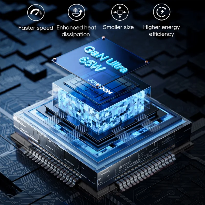 JOYROOM JR-TG10 65W EU Plug Fast Charging Adapter USB-A + Dual Type-C GaN Charger with 1.2m 100W USB-C Cable - Black