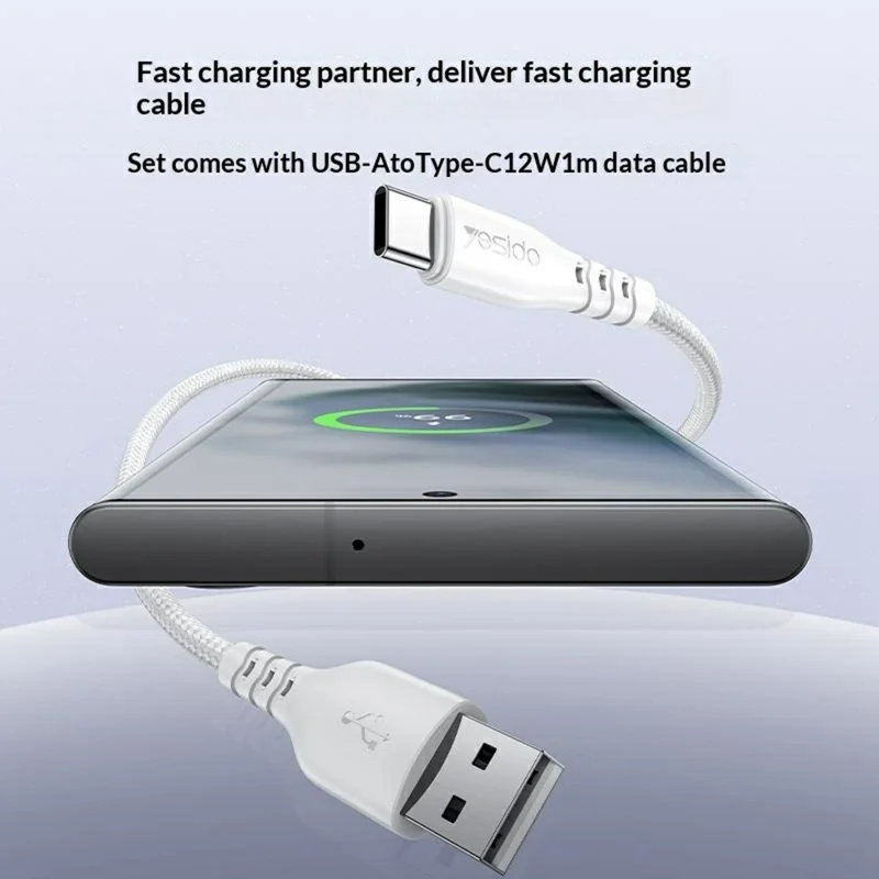 YESIDO YC104 Dual USB Port Charger PD 12W Fast Charging Power Adapter with USB Cable for Smartphones  /  Tablets, EU Plug - White