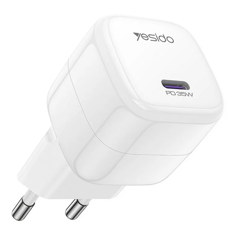 YESIDO YC103 PD 35W GaN Wall Charger USB-C Fast Charging Power Adapter Compact Travel Phone Charger, EU Plug - White