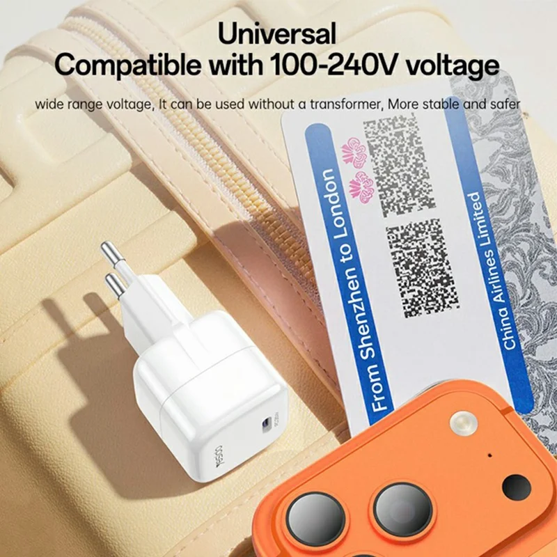 YESIDO YC103 PD 35W GaN Wall Charger USB-C Fast Charging Power Adapter Compact Travel Phone Charger, EU Plug - White