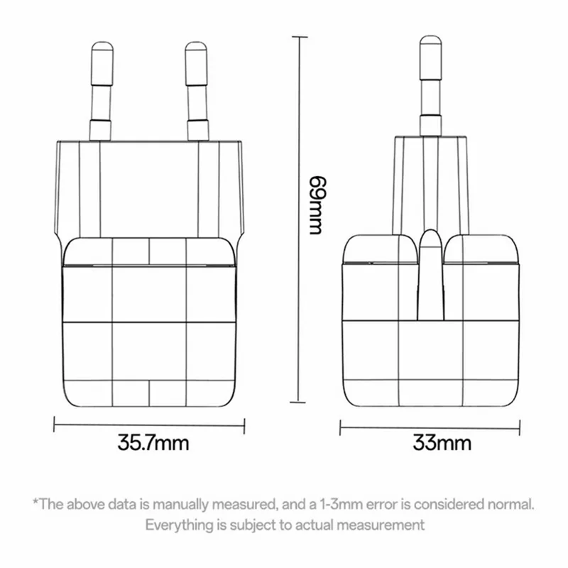 YESIDO YC103 PD 35W GaN Wall Charger USB-C Fast Charging Power Adapter Compact Travel Phone Charger, EU Plug - White