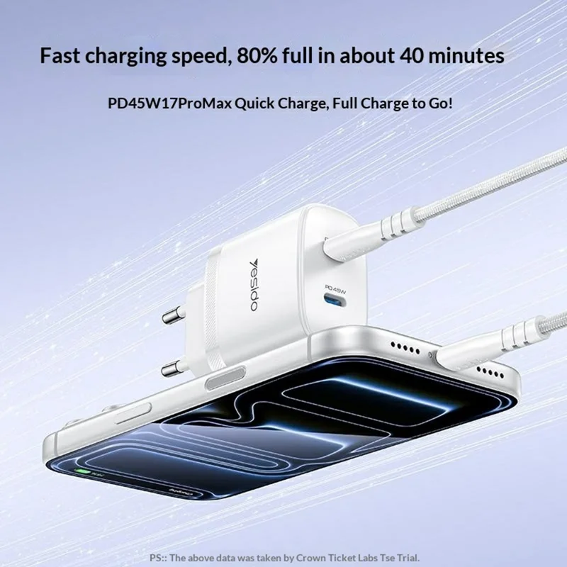 YESIDO YC109 PD 45W Dual USB-C Charger Set with USB-C Cable Fast Charging Power Adapter, EU Plug - White