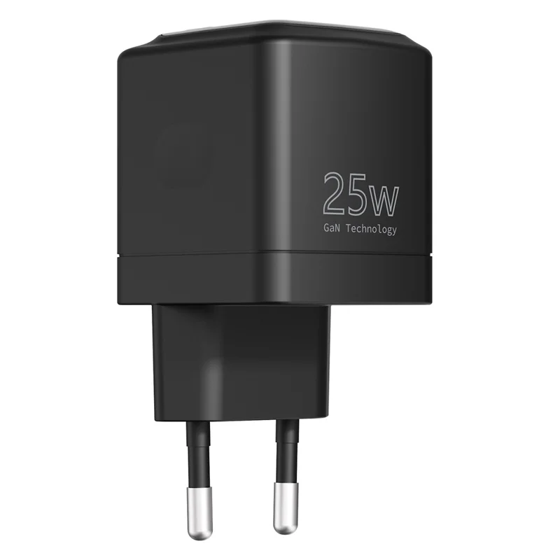 Bulk Purchasing PD 3.0 + QC3.0 25W GaN Fast Charger USB-A + USB-C Dual Port Digital Display Power Adapter for iPhone  /  Samsung  /  iPad, EU Plug - Black