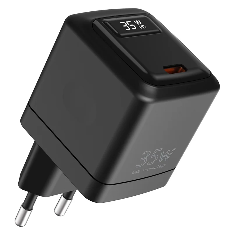 Schnellladegerät PD 3.0 + QC3.0 35W USB-C GaN mit digitalem Display, Netzteil für iPhone / iPad / MacBook / Android, EU-Stecker – Schwarz, Mengenkauf