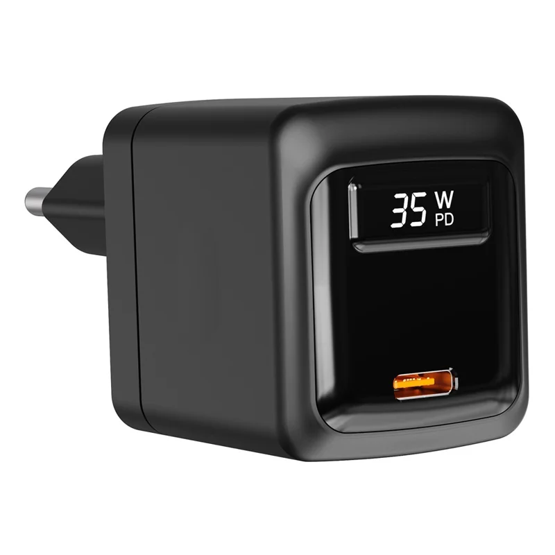 Schnellladegerät PD 3.0 + QC3.0 35W USB-C GaN mit digitalem Display, Netzteil für iPhone / iPad / MacBook / Android, EU-Stecker – Schwarz, Mengenkauf