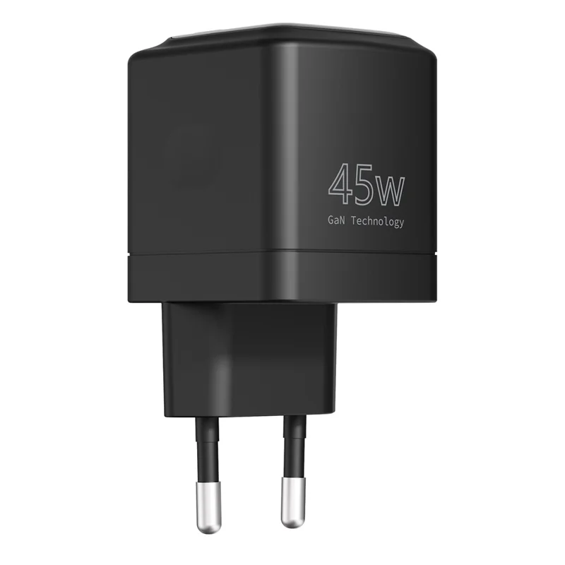 Bulk Purchasing PD 3.0 + QC3.0 45W GaN Fast Charger USB-A + USB-C Dual Port Digital Display Power Adapter for iPhone  /  Samsung  /  iPad, EU Plug - Black