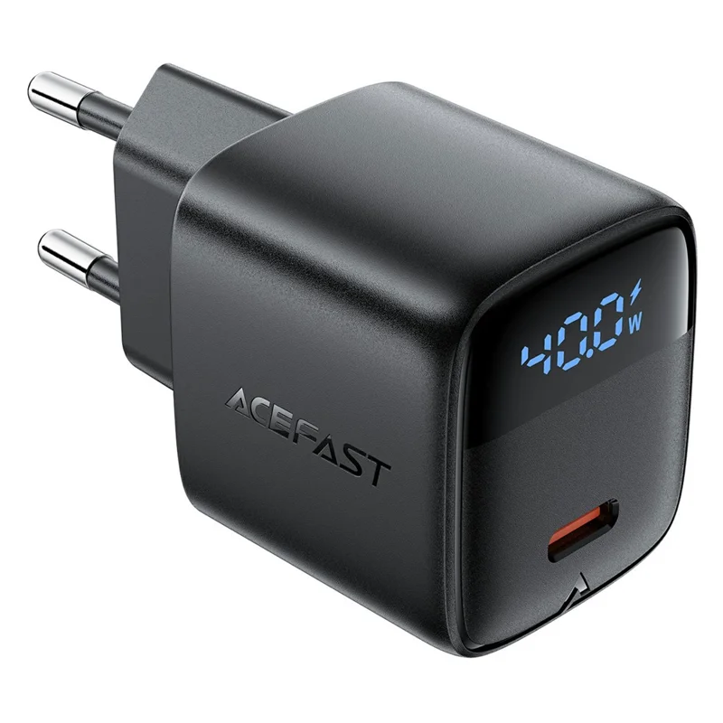 ACEFAST A135 PD 40W GaN Charger USB-C Fast Charging Power Adapter with Digital Display for Phones / Tablets, EU Plug - Black