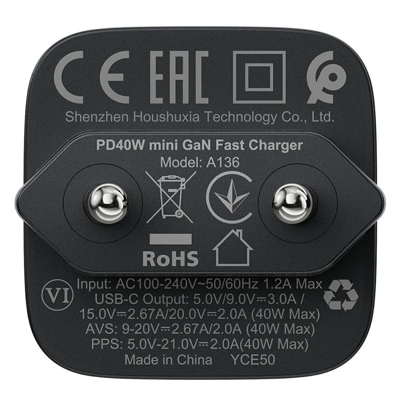 ACEFAST A136 PD 40W Mini GaN USB-C Fast Charger High Power Portable Wall Charger Adapter (EU Plug) - Black