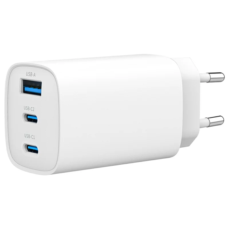 Bulk Purchasing 65W Fast Charging Power Adapter USB-A + Dual Type-C PD 3.0 + QC3.0 GAN Charger for iPhone / Samsung / Xiaomi, EU Plug - White