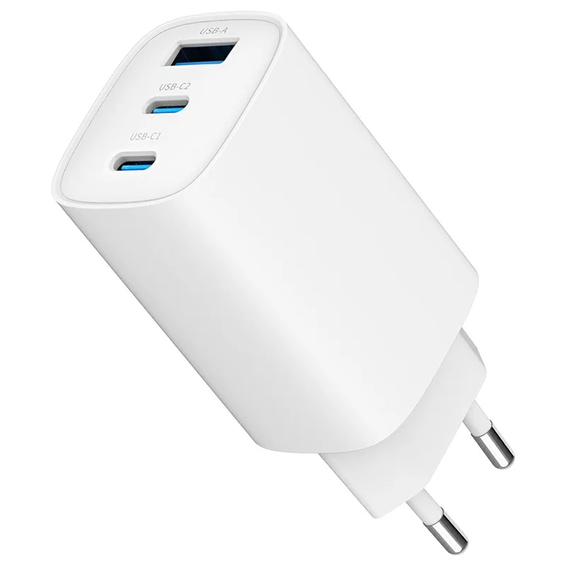 Bulk Purchasing 65W Fast Charging Power Adapter USB-A + Dual Type-C PD 3.0 + QC3.0 GAN Charger for iPhone / Samsung / Xiaomi, EU Plug - White