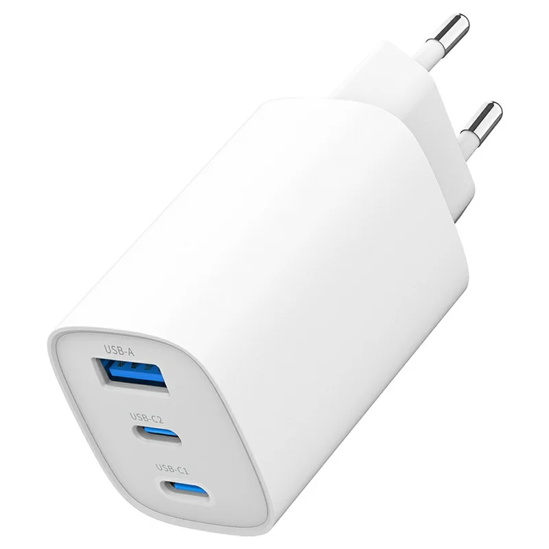 Bulk Purchasing 65W Fast Charging Power Adapter USB-A + Dual Type-C PD 3.0 + QC3.0 GAN Charger for iPhone / Samsung / Xiaomi, EU Plug - White