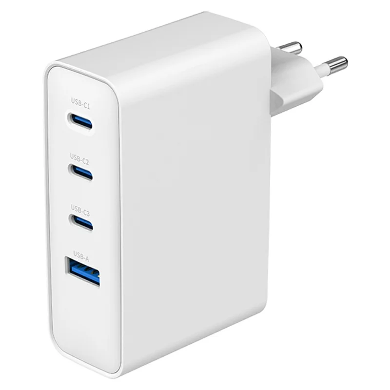 Bulk Purchasing 100W Power Adapter USB-A + 3 Type-C PD 3.0 + QC3.0 GAN Fast Charger for iPhone / Samsung / Xiaomi, EU Plug - White